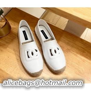 Pretty Style Dolce & Gabbana DG Cutout Flat Espadrilles in Calfskin White 604139