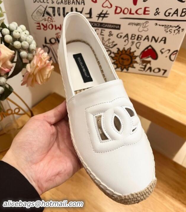 Pretty Style Dolce & Gabbana DG Cutout Flat Espadrilles in Calfskin White 604139