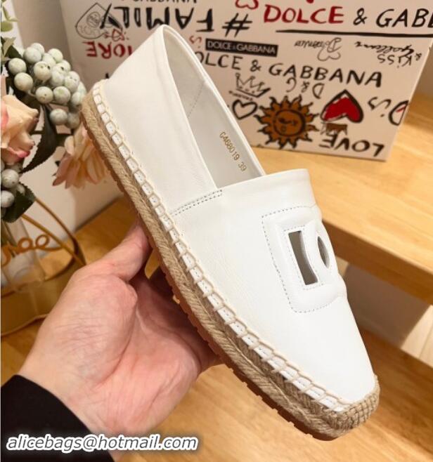 Pretty Style Dolce & Gabbana DG Cutout Flat Espadrilles in Calfskin White 604139