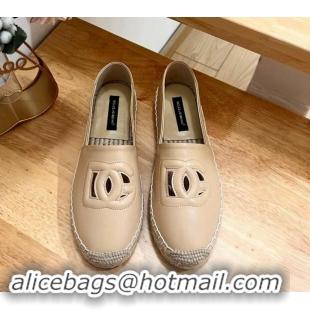 Grade Quality Dolce & Gabbana DG Cutout Flat Espadrilles in Calfskin Beige 604140