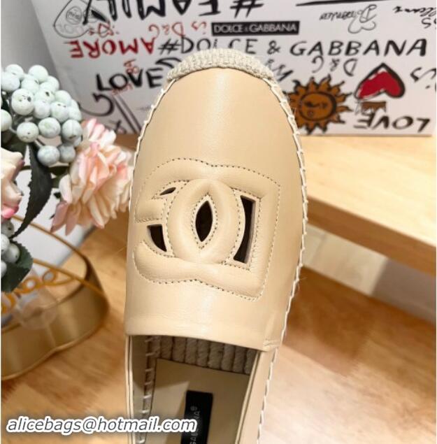 Grade Quality Dolce & Gabbana DG Cutout Flat Espadrilles in Calfskin Beige 604140