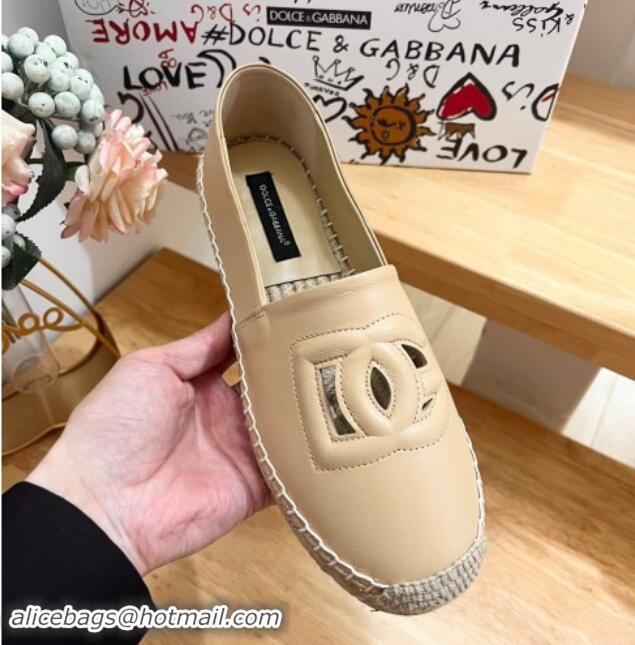 Grade Quality Dolce & Gabbana DG Cutout Flat Espadrilles in Calfskin Beige 604140