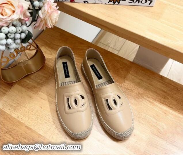 Grade Quality Dolce & Gabbana DG Cutout Flat Espadrilles in Calfskin Beige 604140