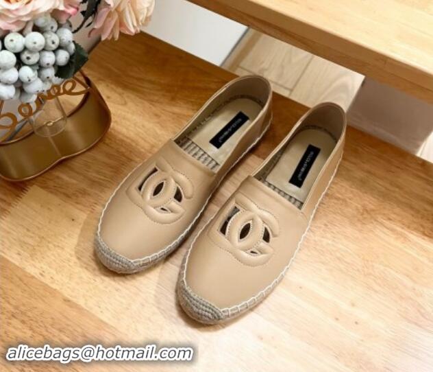 Grade Quality Dolce & Gabbana DG Cutout Flat Espadrilles in Calfskin Beige 604140