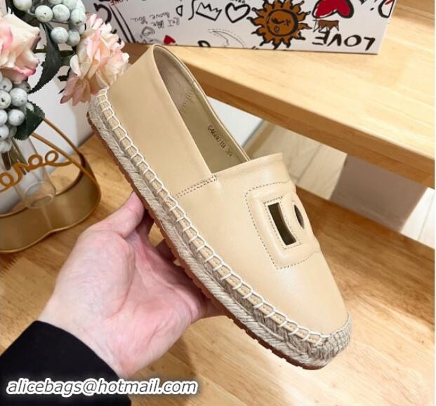 Grade Quality Dolce & Gabbana DG Cutout Flat Espadrilles in Calfskin Beige 604140