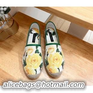 Top Design Dolce & Gabbana Printed Denim Flat Espadrilles White/Green/Yellow 604141