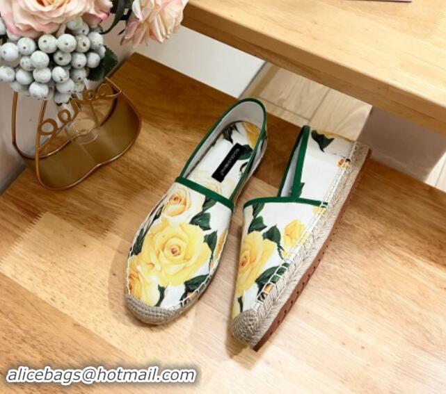 Top Design Dolce & Gabbana Printed Denim Flat Espadrilles White/Green/Yellow 604141