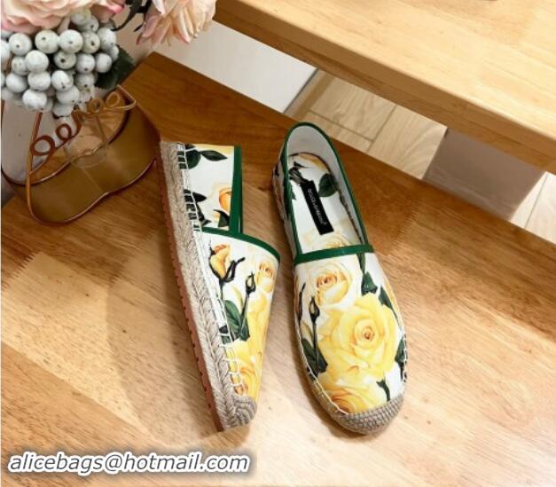 Top Design Dolce & Gabbana Printed Denim Flat Espadrilles White/Green/Yellow 604141