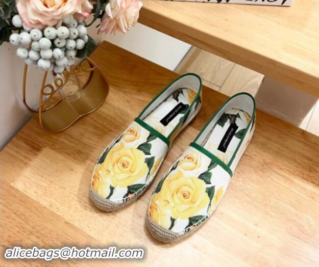 Top Design Dolce & Gabbana Printed Denim Flat Espadrilles White/Green/Yellow 604141