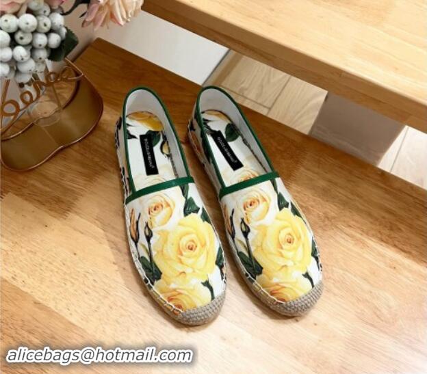 Top Design Dolce & Gabbana Printed Denim Flat Espadrilles White/Green/Yellow 604141