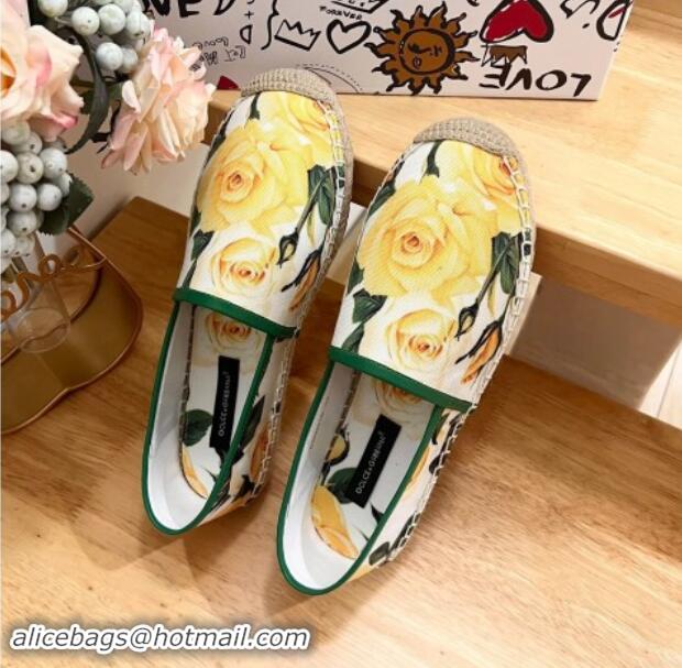 Top Design Dolce & Gabbana Printed Denim Flat Espadrilles White/Green/Yellow 604141