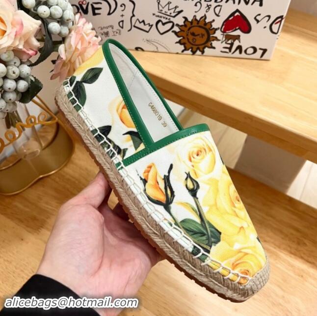 Top Design Dolce & Gabbana Printed Denim Flat Espadrilles White/Green/Yellow 604141