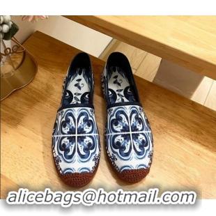 Unique Style Dolce & Gabbana Printed Denim Flat Espadrilles Blue 604142