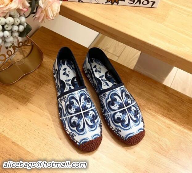 Unique Style Dolce & Gabbana Printed Denim Flat Espadrilles Blue 604142