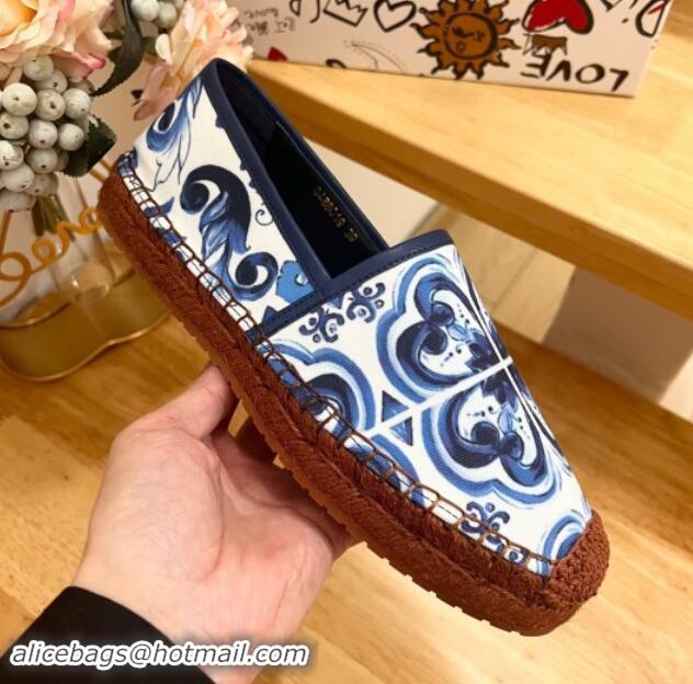 Unique Style Dolce & Gabbana Printed Denim Flat Espadrilles Blue 604142