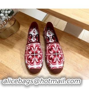 Popular Style Dolce & Gabbana Printed Denim Flat Espadrilles Red 604143