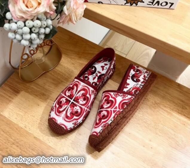 Popular Style Dolce & Gabbana Printed Denim Flat Espadrilles Red 604143