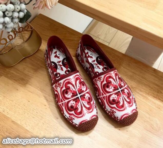 Popular Style Dolce & Gabbana Printed Denim Flat Espadrilles Red 604143