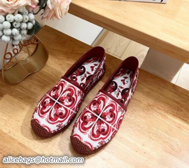 Popular Style Dolce & Gabbana Printed Denim Flat Espadrilles Red 604143