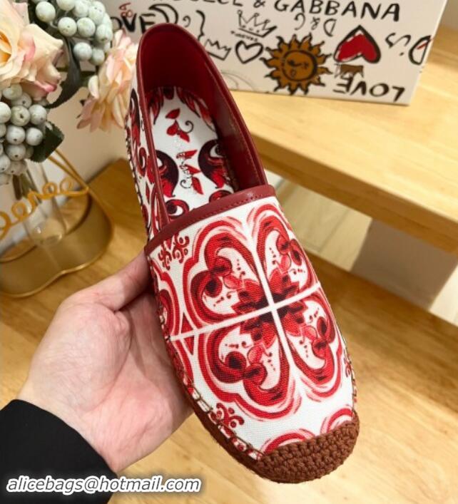 Popular Style Dolce & Gabbana Printed Denim Flat Espadrilles Red 604143