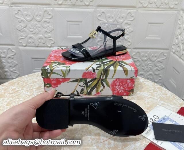 1:1 aaaaa Dolce & Gabbana DG Patent Calfskin Flat Sandals Black 604149