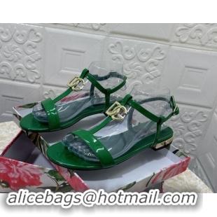 Hot Style Dolce & Gabbana DG Patent Calfskin Flat Sandals Green 604152