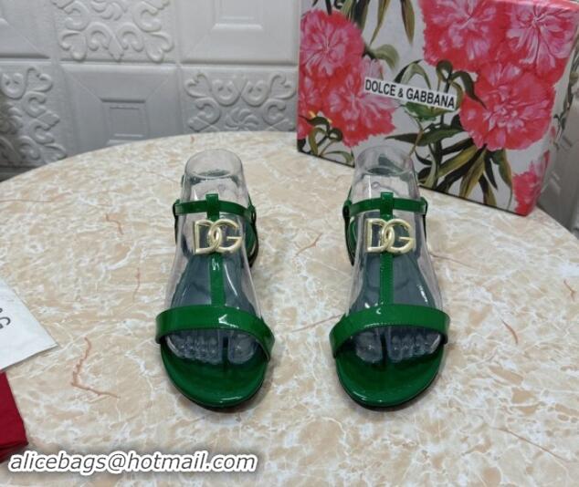 Hot Style Dolce & Gabbana DG Patent Calfskin Flat Sandals Green 604152