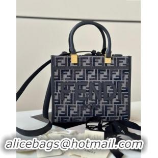 Buy Classic Fendi Sunshine Small Tote Bag in FF chenille fabric 8618 Dark Blue 2024