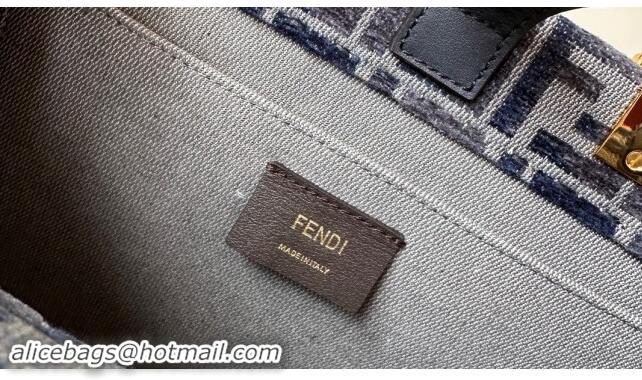 Buy Classic Fendi Sunshine Small Tote Bag in FF chenille fabric 8618 Dark Blue 2024