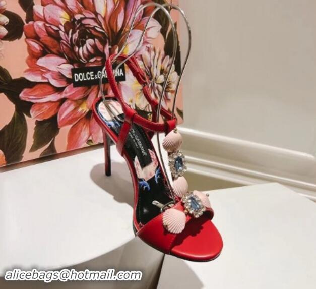 Low Cost Dolce & Gabbana Coral DG High Heel Sandals 10cm in Calfskin Red 725038