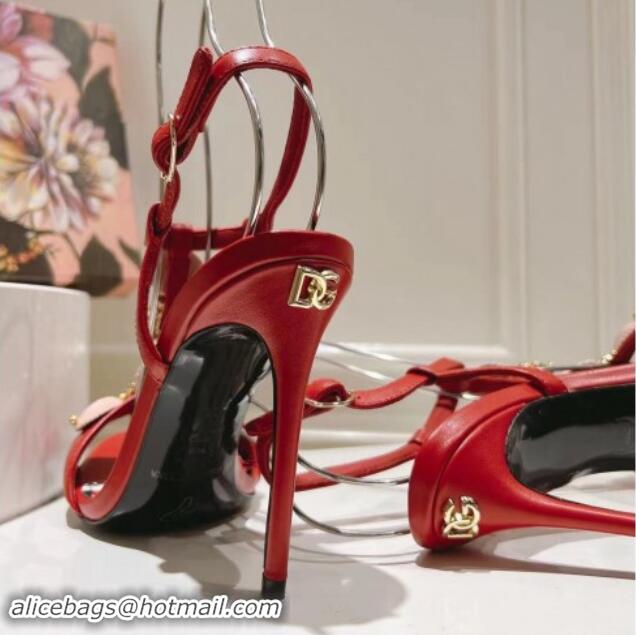 Low Cost Dolce & Gabbana Coral DG High Heel Sandals 10cm in Calfskin Red 725038