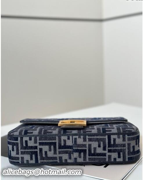 High Quality Fendi Baguette Mini Bag in FF chenille fabric 8579S Dark Blue 2024