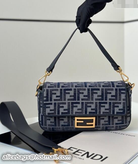 Buy New Cheap Fendi Baguette Medium Bag in FF chenille fabric 8579M Dark Blue 2024