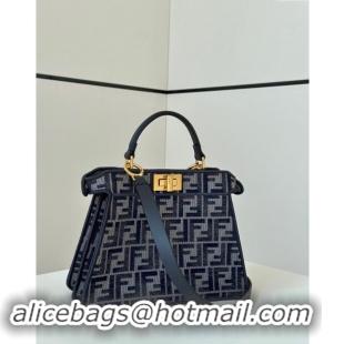 Modern Classic Fendi Peekaboo ISeeU Small Bag in  FF chenille fabric 8670 Dark Blue 2024