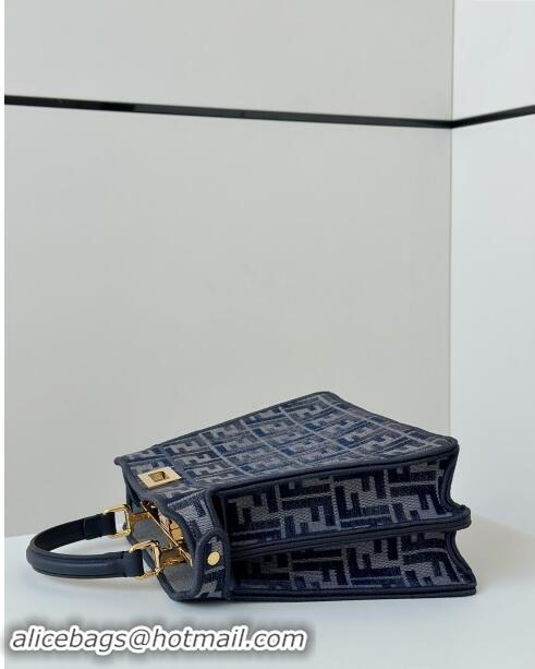 Modern Classic Fendi Peekaboo ISeeU Small Bag in  FF chenille fabric 8670 Dark Blue 2024