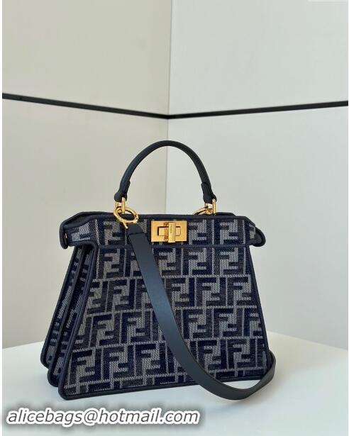 Modern Classic Fendi Peekaboo ISeeU Small Bag in  FF chenille fabric 8670 Dark Blue 2024