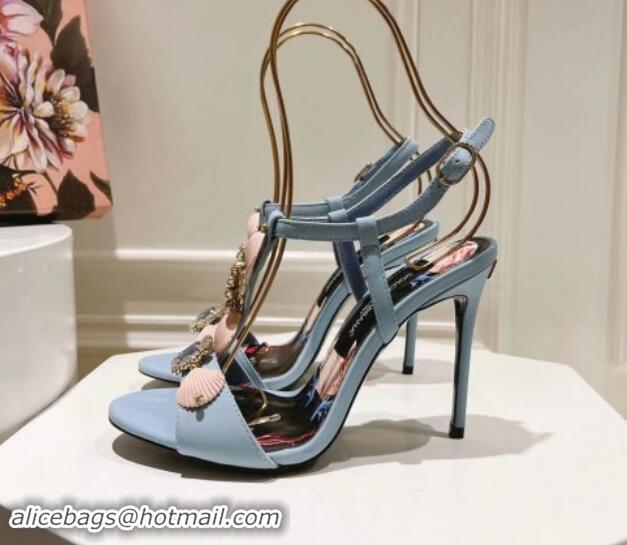 Grade Dolce & Gabbana Coral DG High Heel Sandals 10cm in Calfskin Light Blue 725040