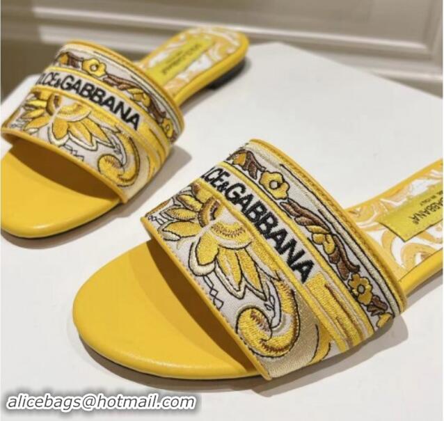 Good Product Dolce & Gabbana DG Flat Slide Sandals in Yellow Embroidery 725041