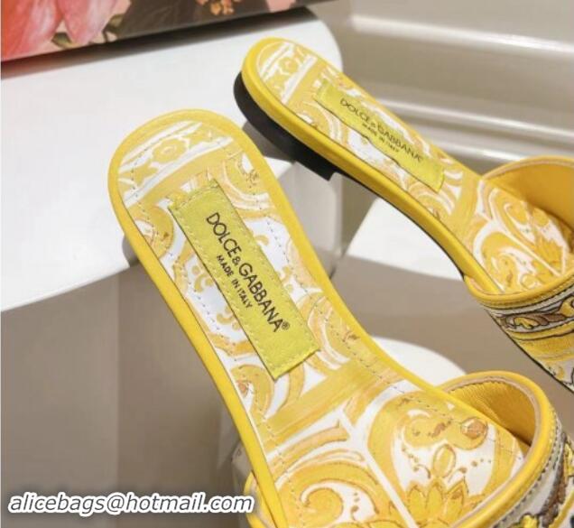 Good Product Dolce & Gabbana DG Flat Slide Sandals in Yellow Embroidery 725041