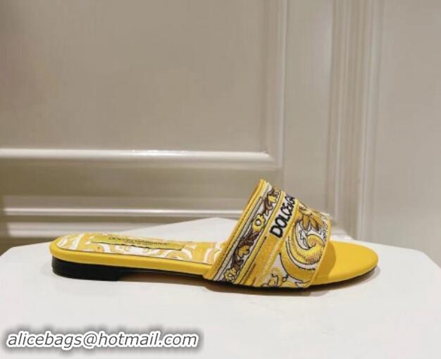 Good Product Dolce & Gabbana DG Flat Slide Sandals in Yellow Embroidery 725041