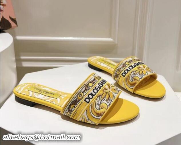 Good Product Dolce & Gabbana DG Flat Slide Sandals in Yellow Embroidery 725041