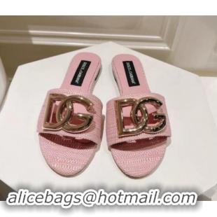 Purchase Dolce & Gabbana DG Straw-Like Flat Slide Sandals Pink 725047