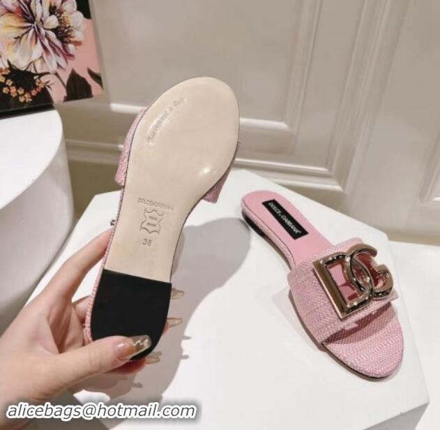 Purchase Dolce & Gabbana DG Straw-Like Flat Slide Sandals Pink 725047