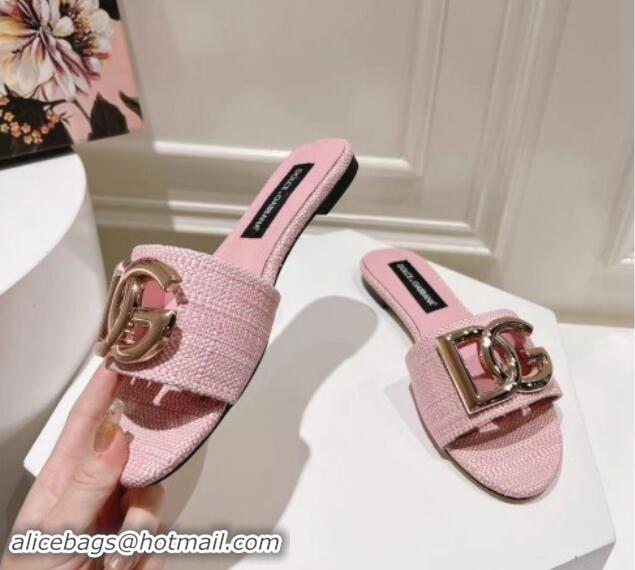 Purchase Dolce & Gabbana DG Straw-Like Flat Slide Sandals Pink 725047