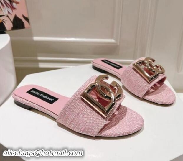 Purchase Dolce & Gabbana DG Straw-Like Flat Slide Sandals Pink 725047