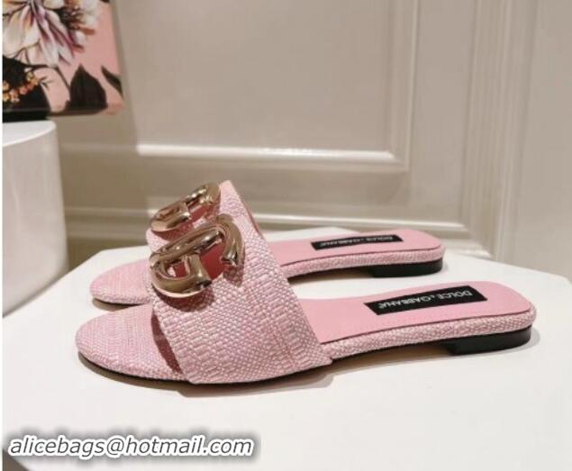 Purchase Dolce & Gabbana DG Straw-Like Flat Slide Sandals Pink 725047