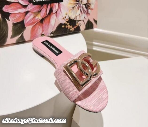 Purchase Dolce & Gabbana DG Straw-Like Flat Slide Sandals Pink 725047