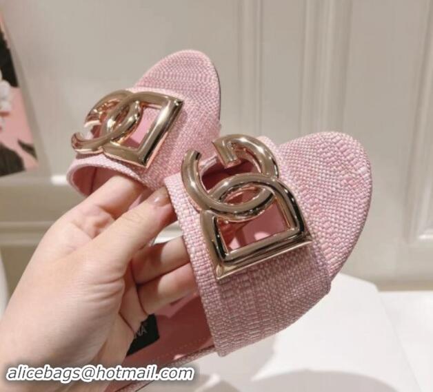 Purchase Dolce & Gabbana DG Straw-Like Flat Slide Sandals Pink 725047