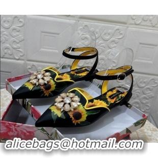 Big Discount Dolce & Gabbana DG Printed Calfskin Flat Shoes with Strass Charm Black 725049