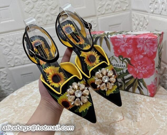 Big Discount Dolce & Gabbana DG Printed Calfskin Flat Shoes with Strass Charm Black 725049